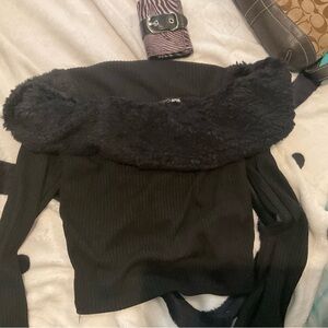 Fashion Nova Black Fuzzy Off-Shoulder Sweater